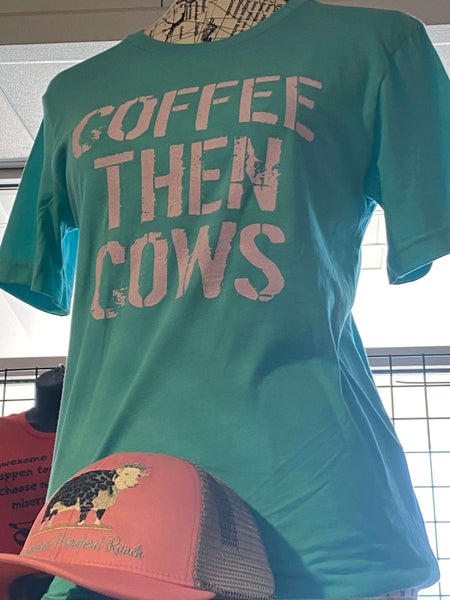 COFFEE THEN COWS-TEAL & PINK